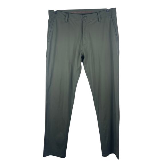 Rhone Olive Green Commuter Pants Men's 33x32 Flat Front Chino Trousers Stretchy - Picture 1 of 11
